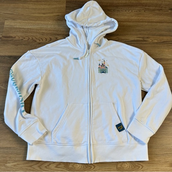 Disney Parks Disneyland Icons Zip Hoodie Jacket Castle Embroidered White Large - Picture 2 of 10